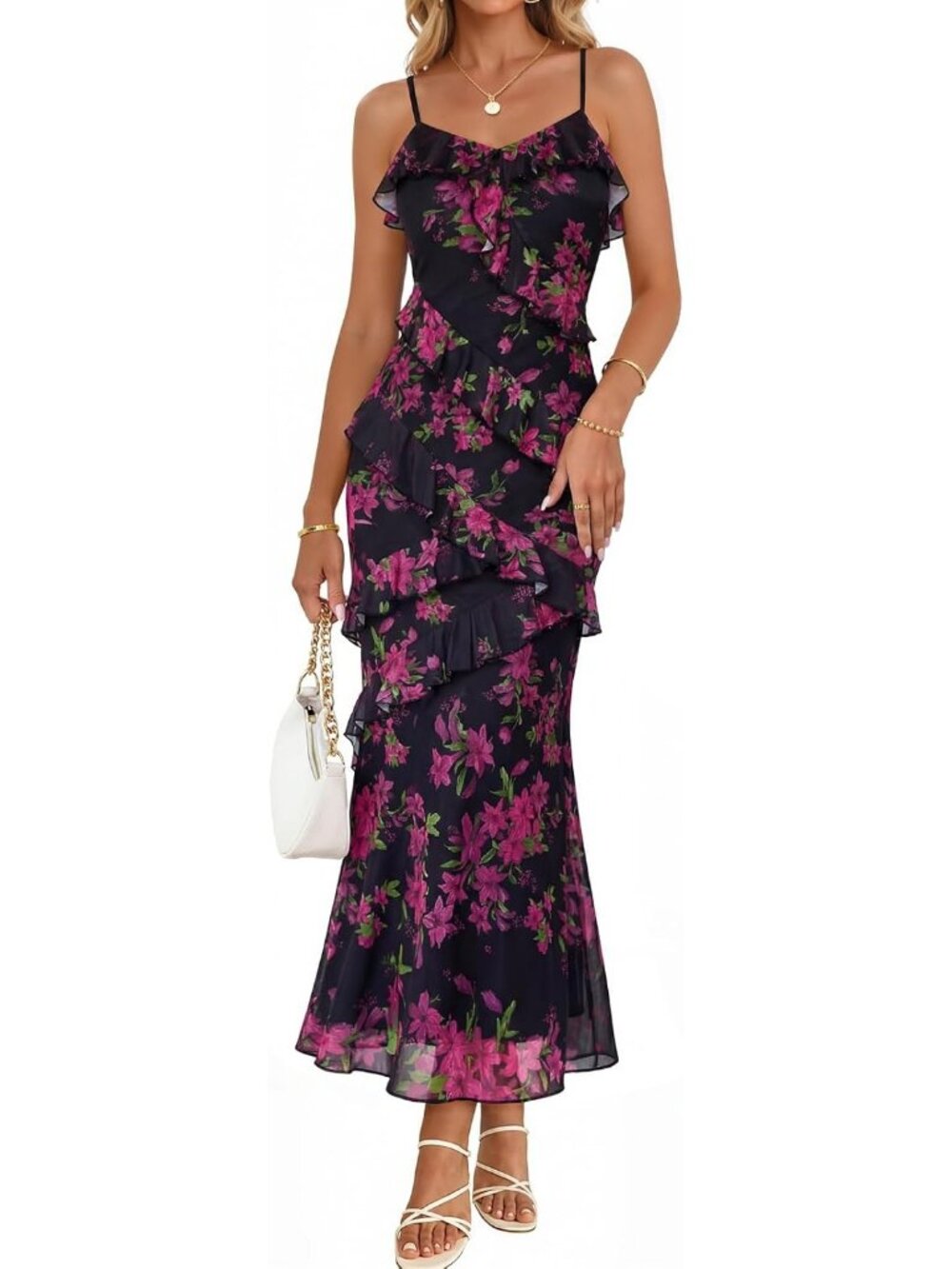 Women's Black Shoulder Sleeve V Neck High Waist Backless Wedding Dress